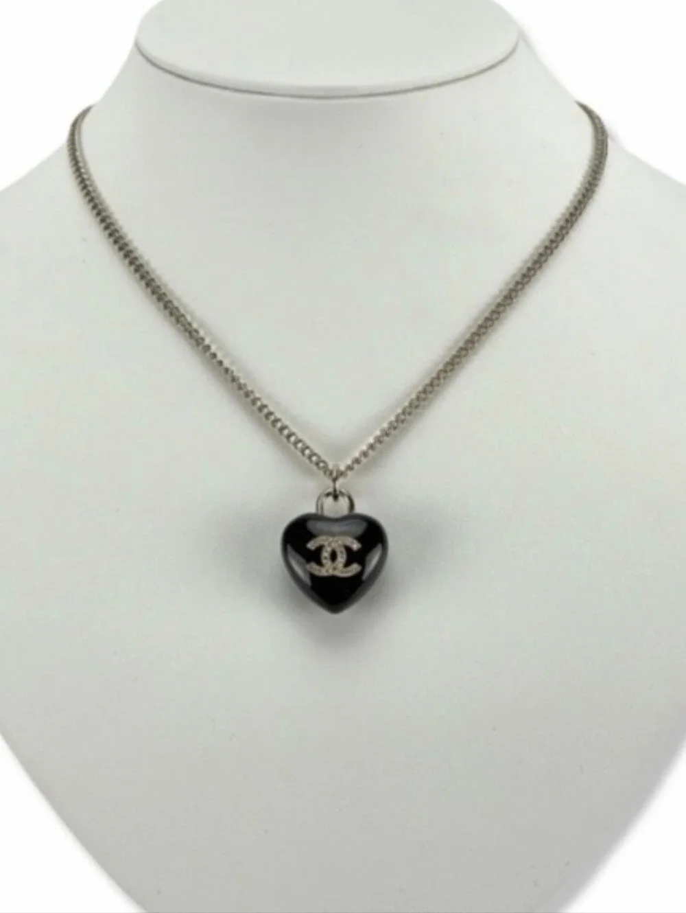 CHANEL Black Heart Pendant Necklace